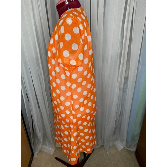 Dress Vintage 60s drop waist polka dot orange white - Picture 8 of 13